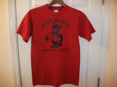 Vintage 90s High School T Shirt Small Riverton Running Wolves Gym Class Track Te