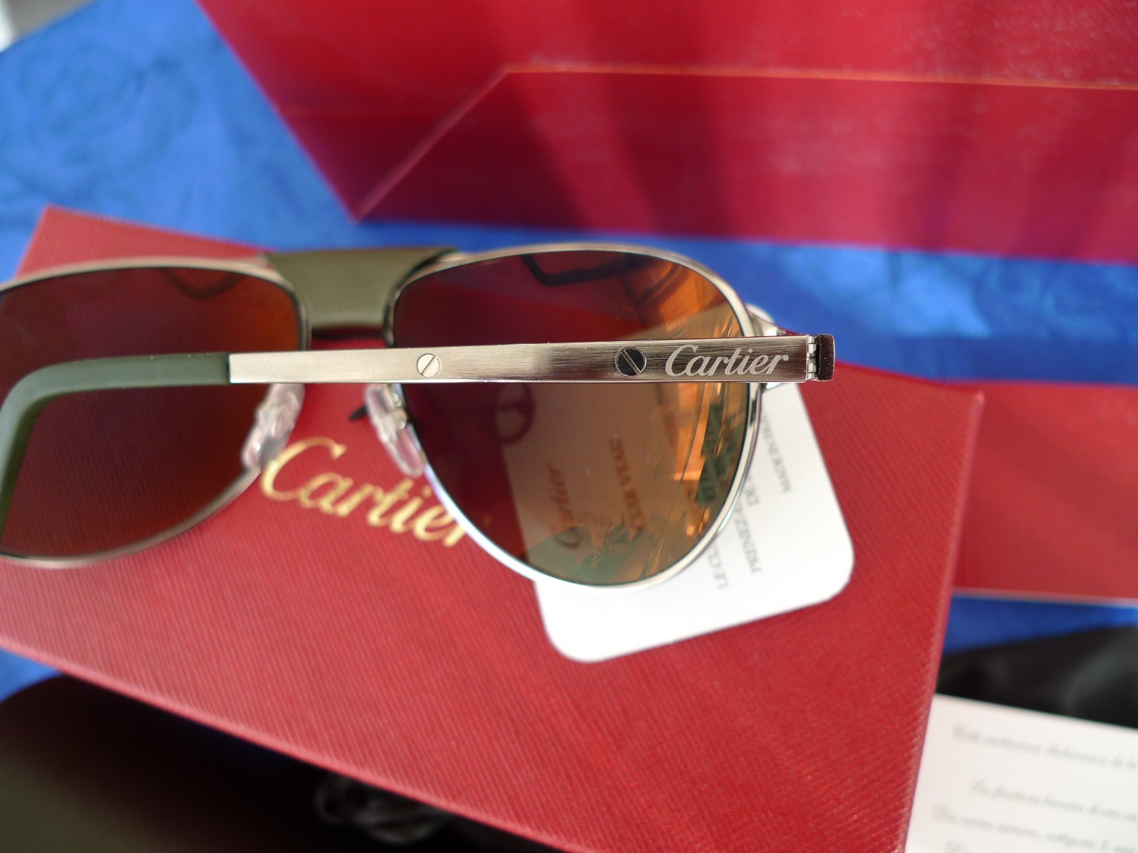 Santos De Cartier Military Green Ruthenium Aviator Sunglasses, NEW, UNWORN