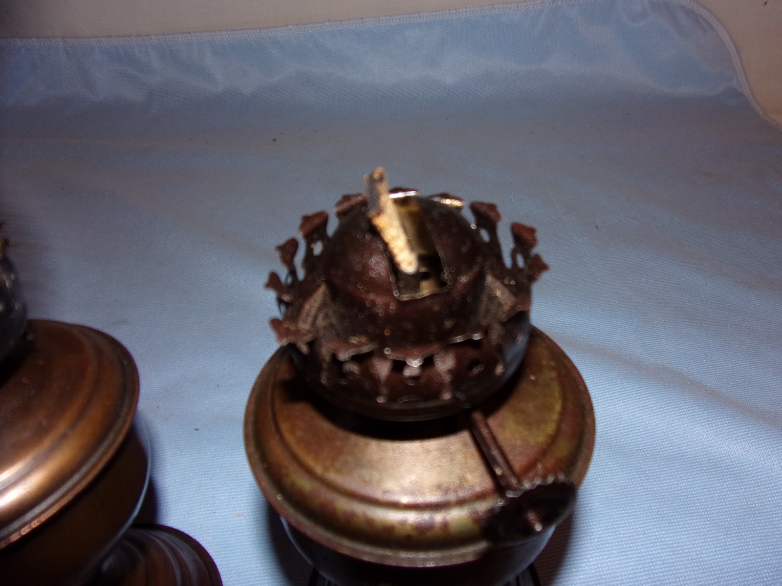 Two Petite Brass Oil Lamps/One Petite Clear Ruffled Chimney Made in India(INDIA)