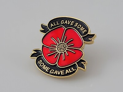 Veterans All Gave Some Some Gave All Red Poppy Enamel Pin Black Banner