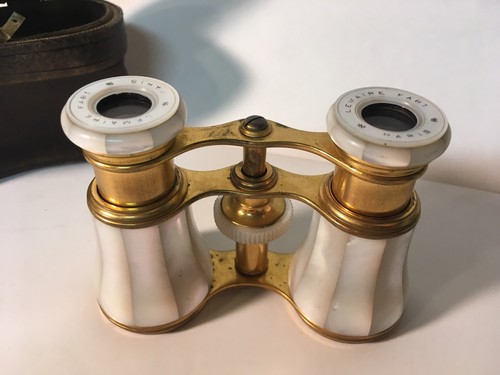 Antique Lemaire Fabt Mother Of Pearl Opera Glasses with Original Leather Case