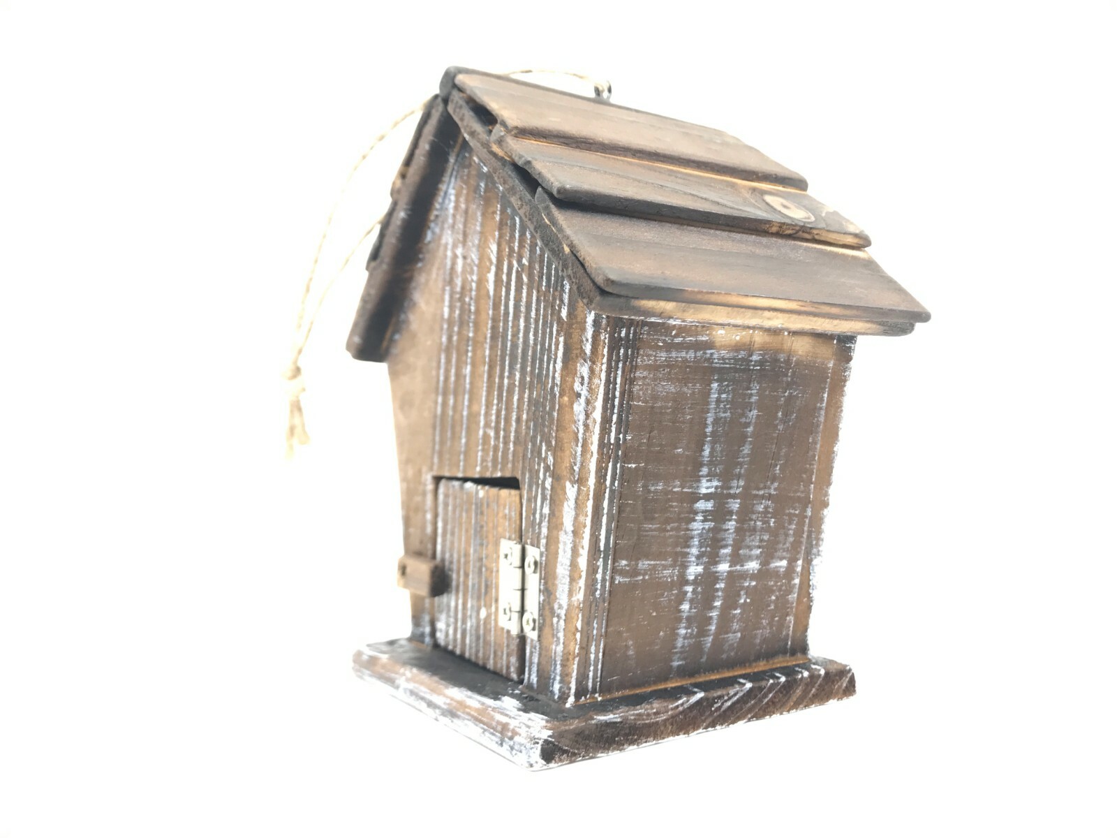 Farmhouse Rustic Style Hanging Birdhouse Decorative Wood & Metal Brown Flower