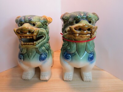 Pottery Fu Dog Hand Painted and Decorated Large Display Collectible Item Asian Art. Fu Dog Figurine