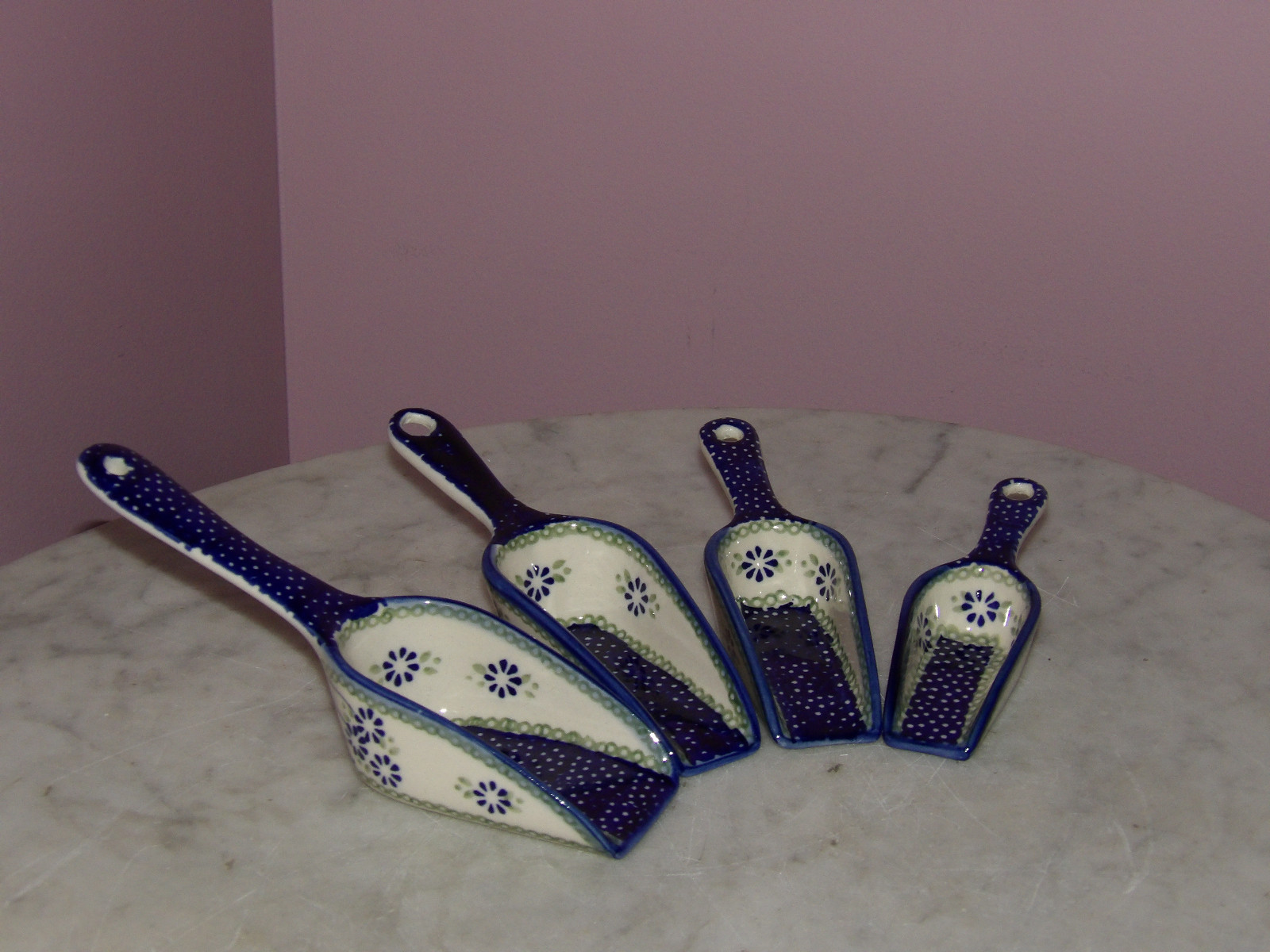 Polish Pottery Set of 4 Scoops XS-LG! UNIKAT Signature Exclusive Cyndia!