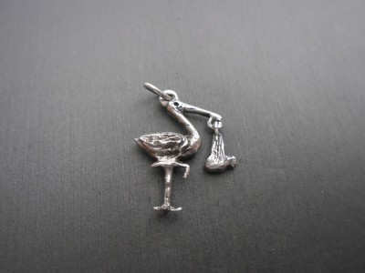 VINTAGE STERLING SILVER **3-D STORK DELIVERING BABY CHARM PENDANT** #AO29
