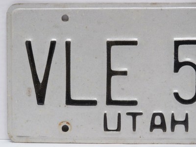 1982 Stickered Utah License Plate Pair VLE 599, Embossed