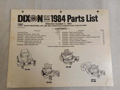 1984 DIXON PARTS LIST