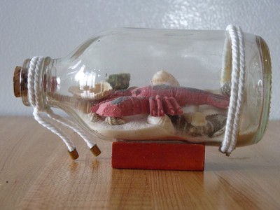 Unique Design Decorative Clear Glass Sand & Shell Bottle ! Lobster !