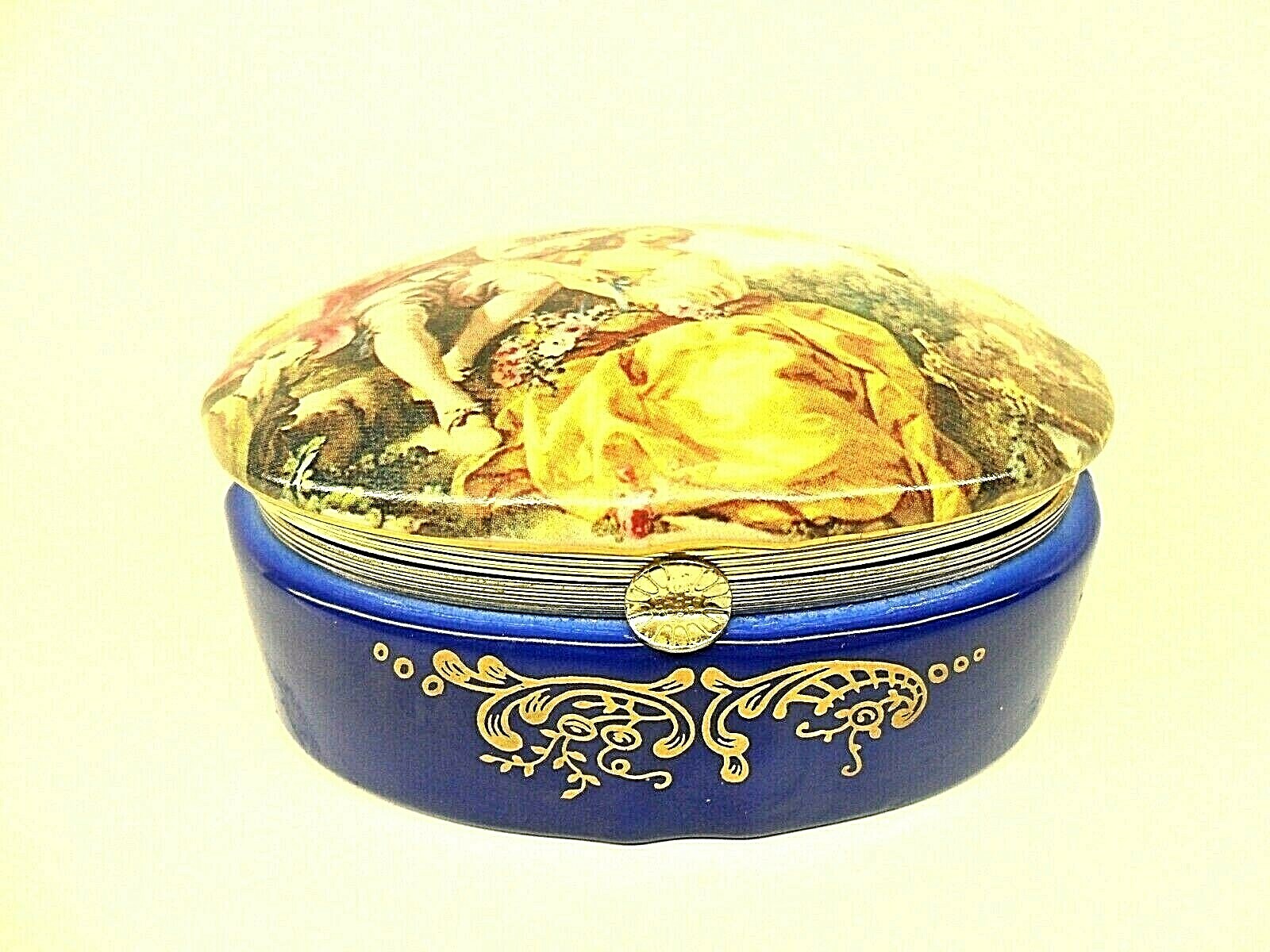 Porcelain Jewelry Trinket Box Courting Painting Andrea By Sadek Japan