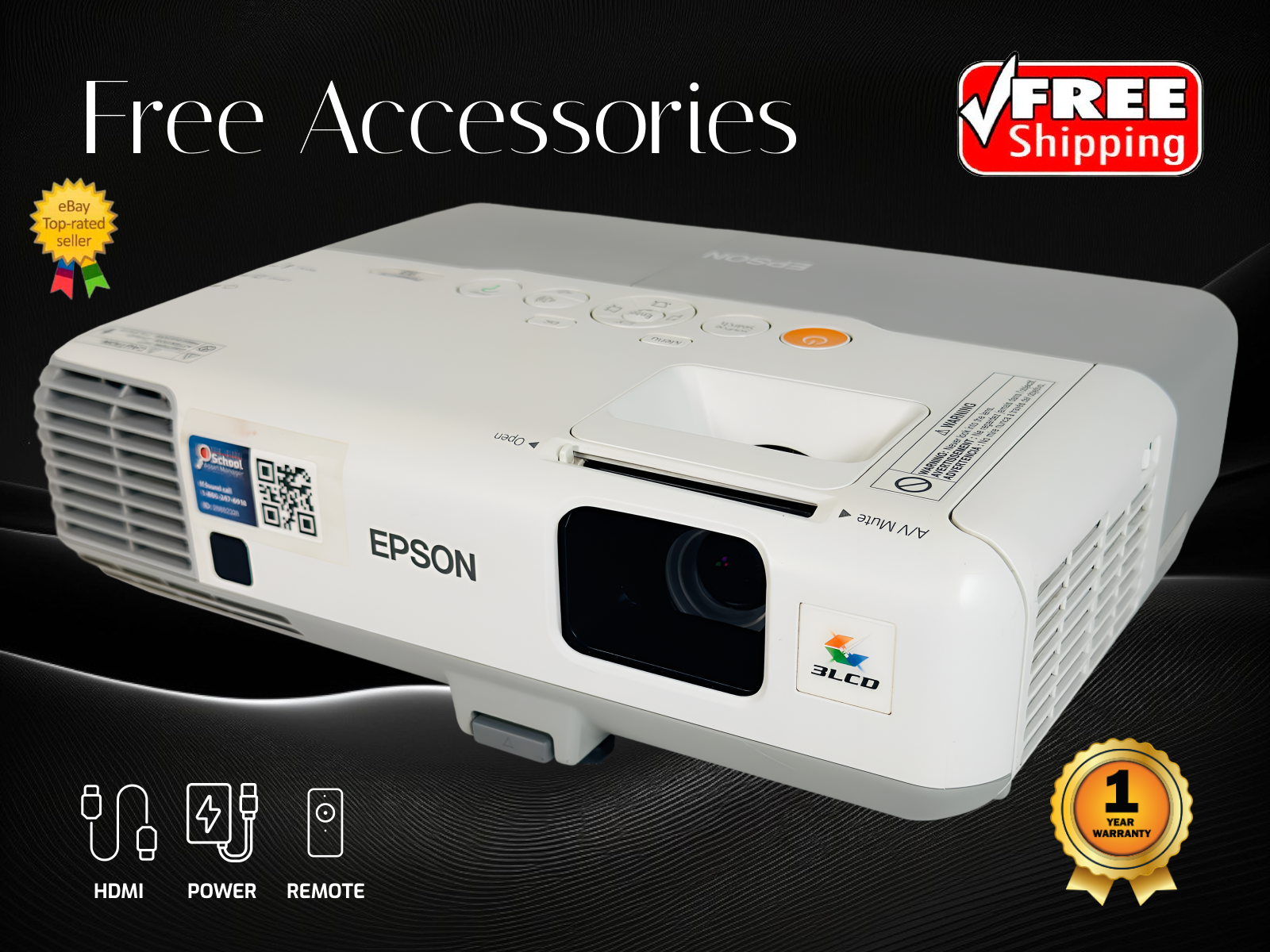 Epson PowerLite 93 - 3LCD Projector 2,400 Lumens HD HDMI USB