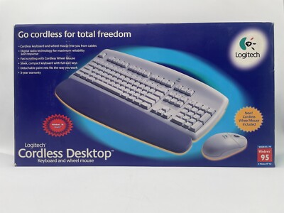 Vintage Logitech Cordless Desktop Keyboard Receiver Wheel Mouse Kit 867006-0100