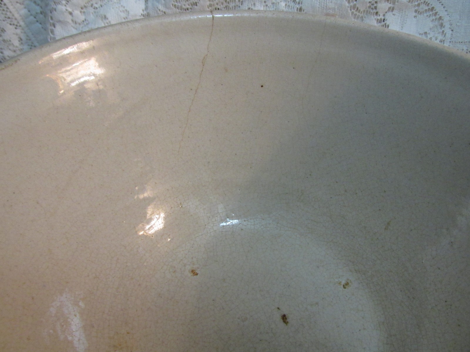 Vintage Blue Stripe Crock Stoneware Mixing Bowl With Damage