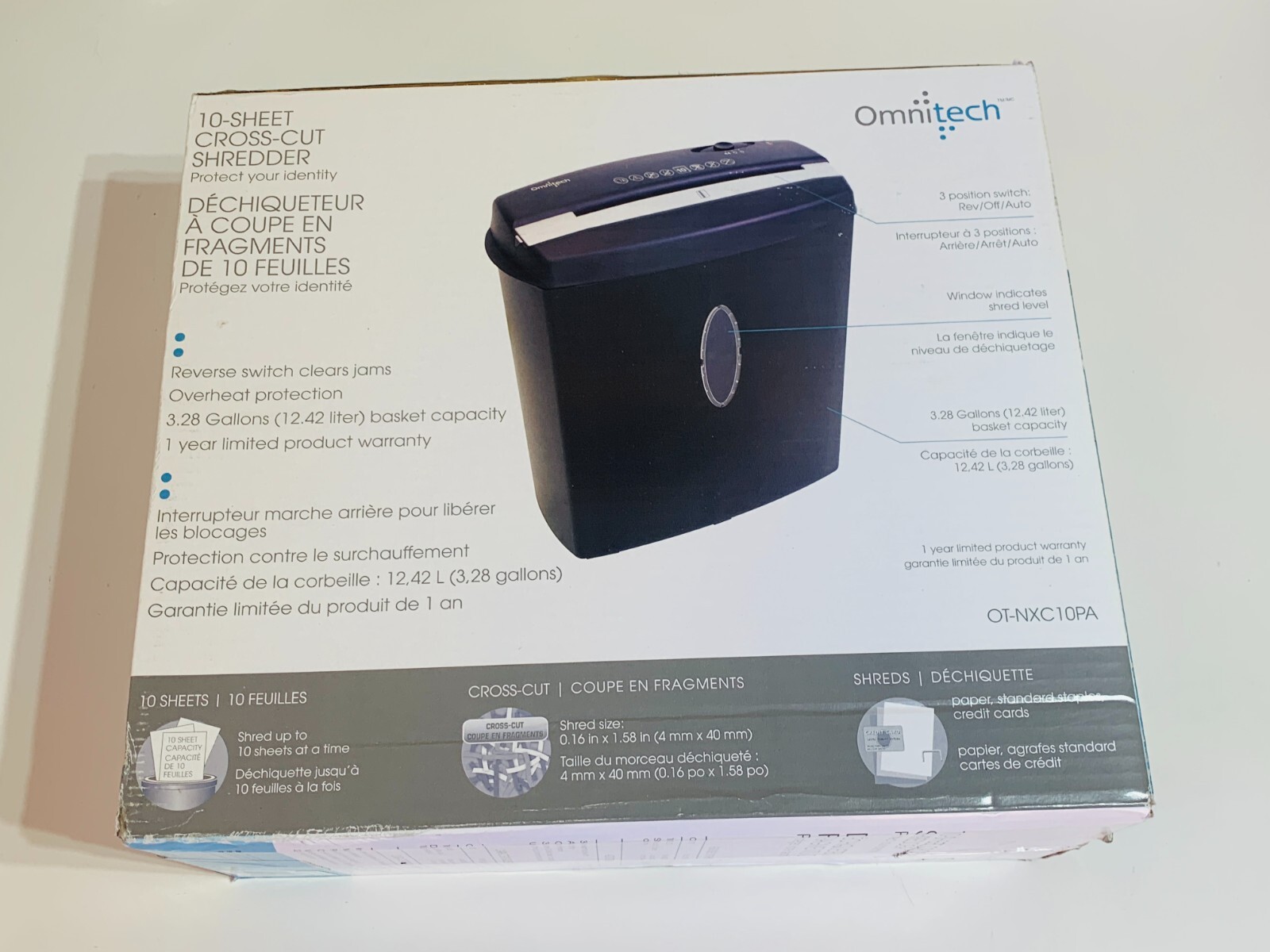 Omnitech 10 Sheet cross cut shredder OTNXC10PA