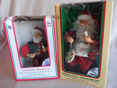 LOT OF 2 Eluceo Christmas Tree Lights Plug In Santa Electric Animated Ornaments