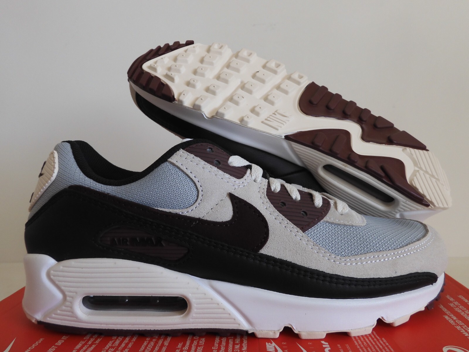 grey and burgundy air max