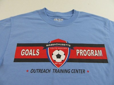 MASSACHUSETTS YOUTH SOCCER Goals Program Souvenir Blue SS T Shirt Size S (NWOT)