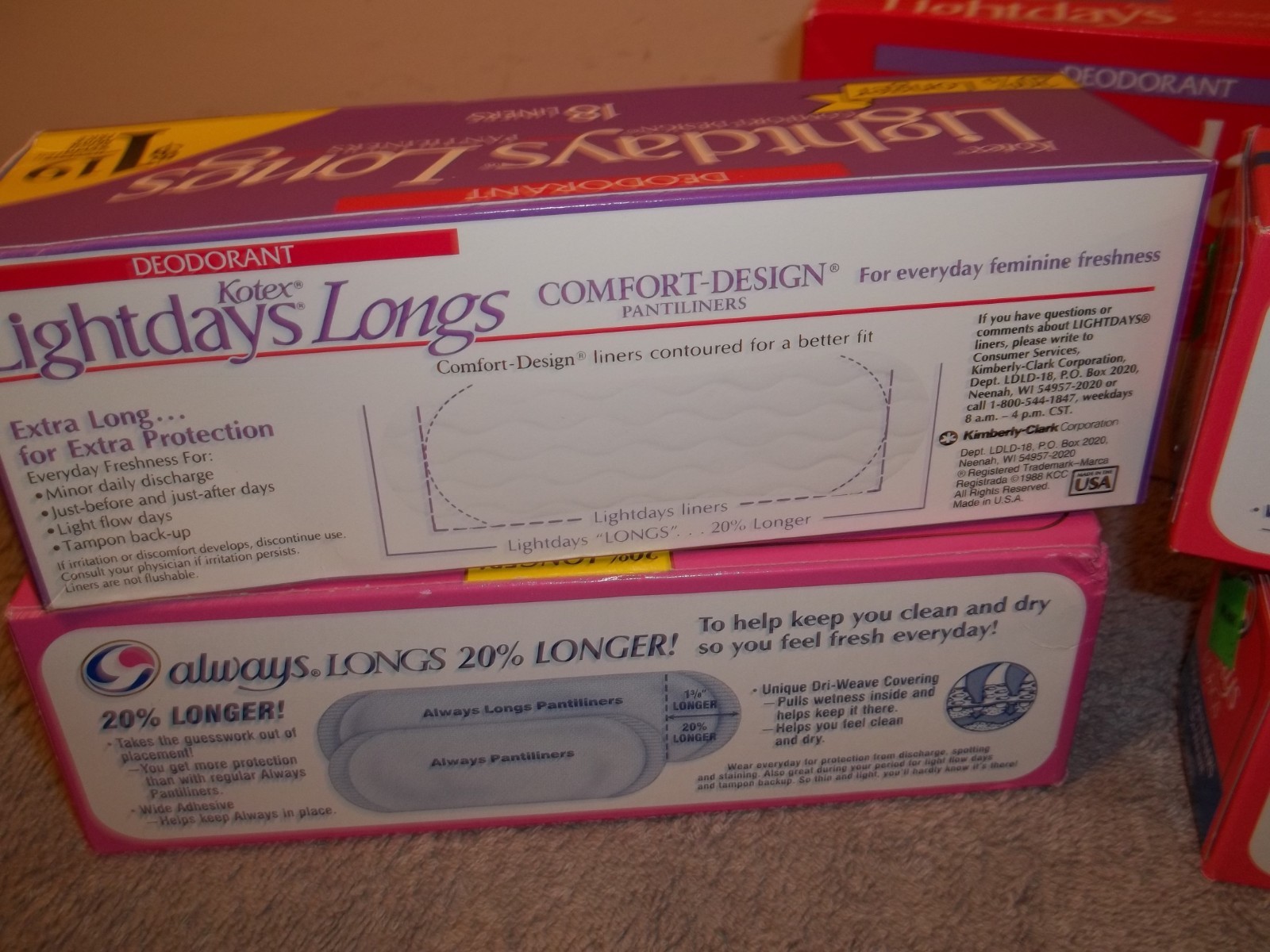 Vtg New In 5 Boxes Kotex Always Longs Lightdays Longs Pantiliners Movie TV Props