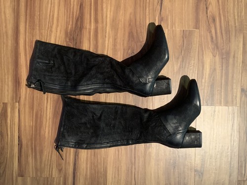 Pre-owned Free People Black Leather Newcastle Boot 38