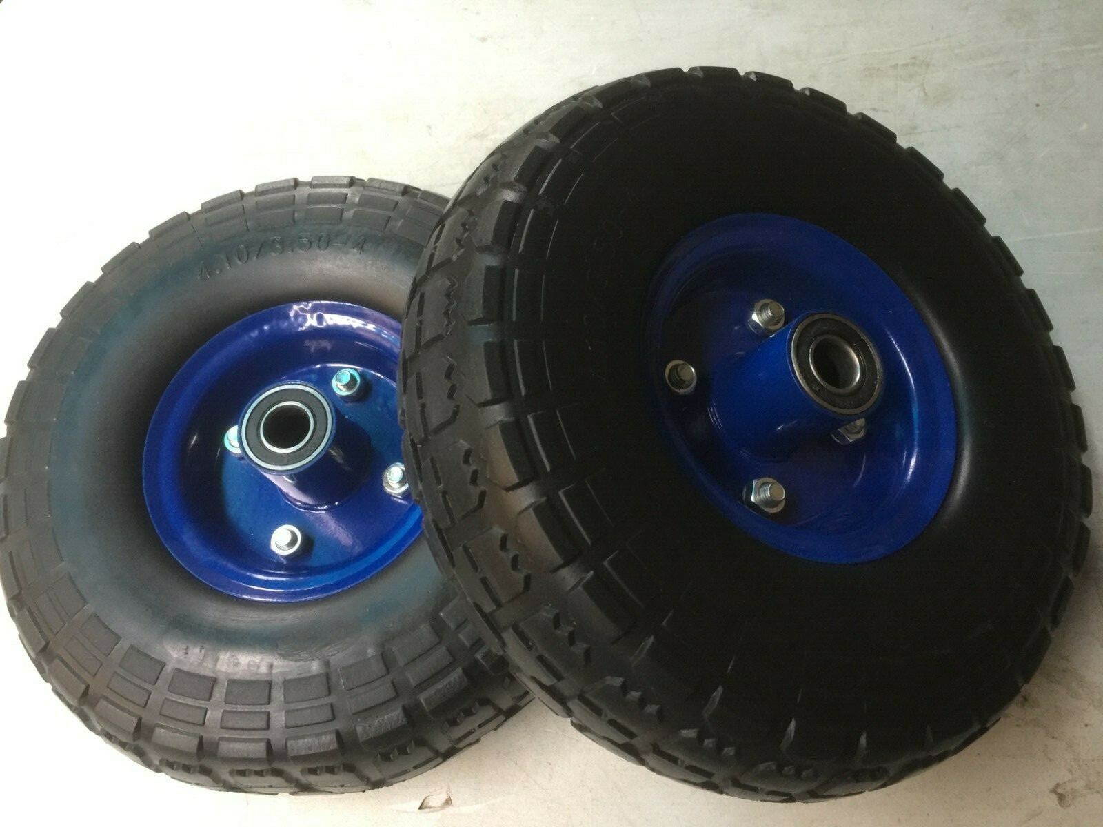 2 x 10" Solid Trolley Wheels 4.10 / 3.504 16mm Bore Flat Free TyreNew