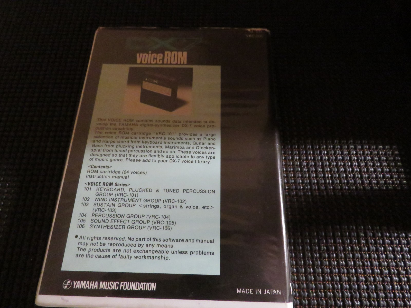 YAMAHA DX7 VOICE ROM VRC-101 KEYBOARD, PLUCKED & TUNED PERCUSSION GROUP