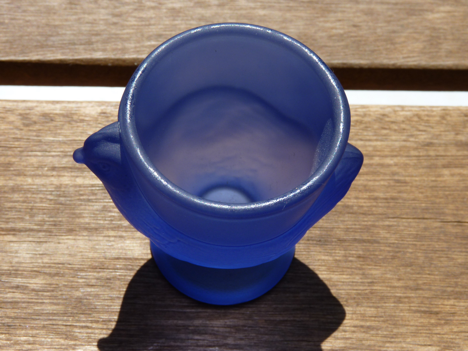 Antique Frosty Cobalt Blue Chicken Shaped Egg Cup Made In France