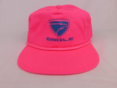 Nissin Eagle Neon Pink Trucker Hat Zipback Flatbill Rope Cap Preppy Rare Vintage
