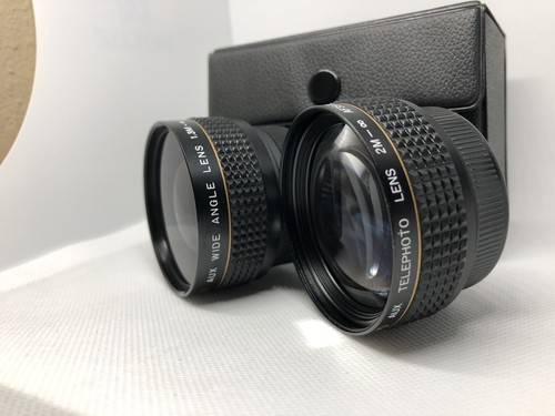 Vintage set of 2 Imado Aux Telephoto lens case 2M Wide Angle 1.3M AF35M II