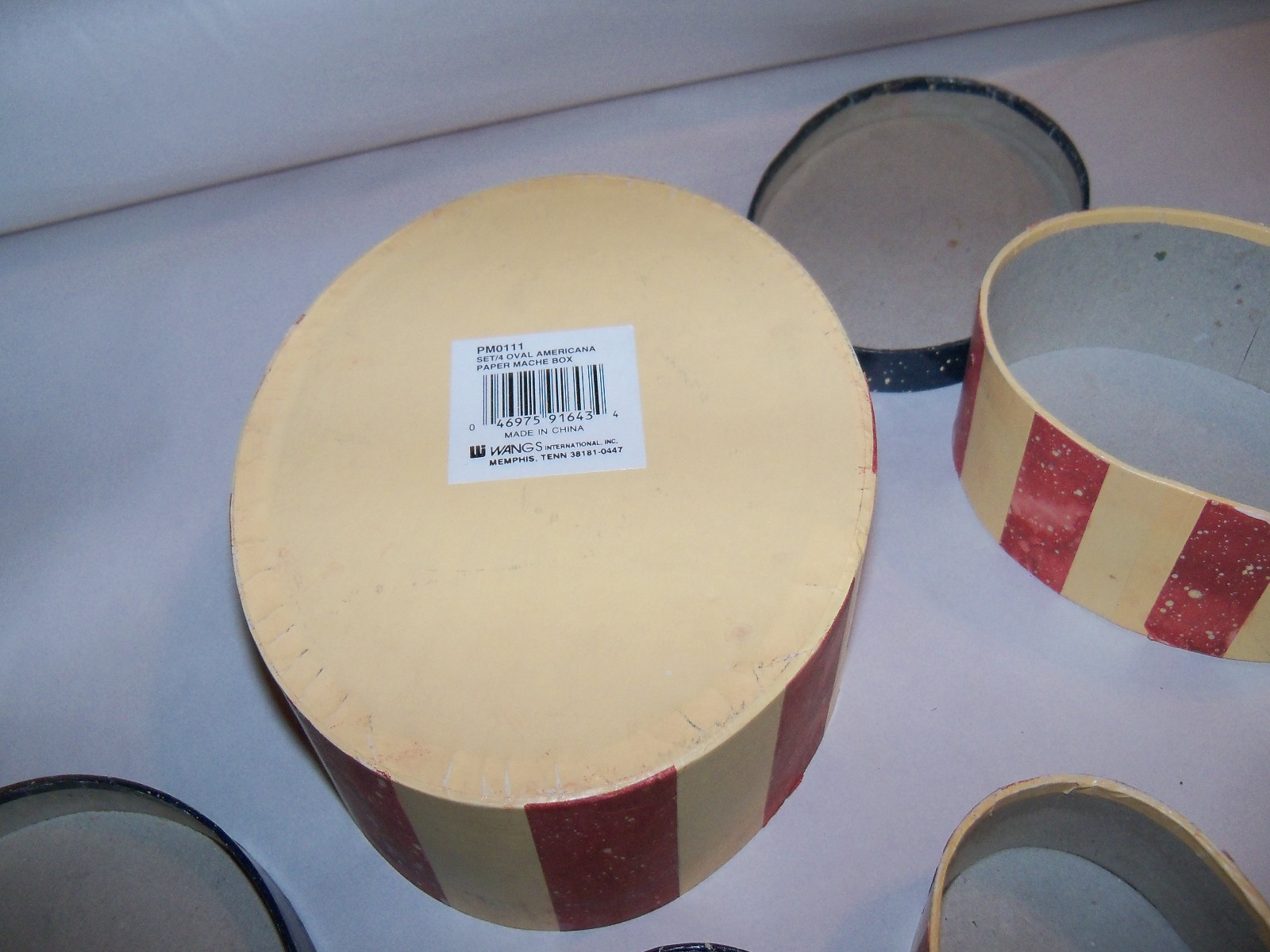 Americana Folk Art Patriotic Decor Paper Mache Boxes Set Flag Design star