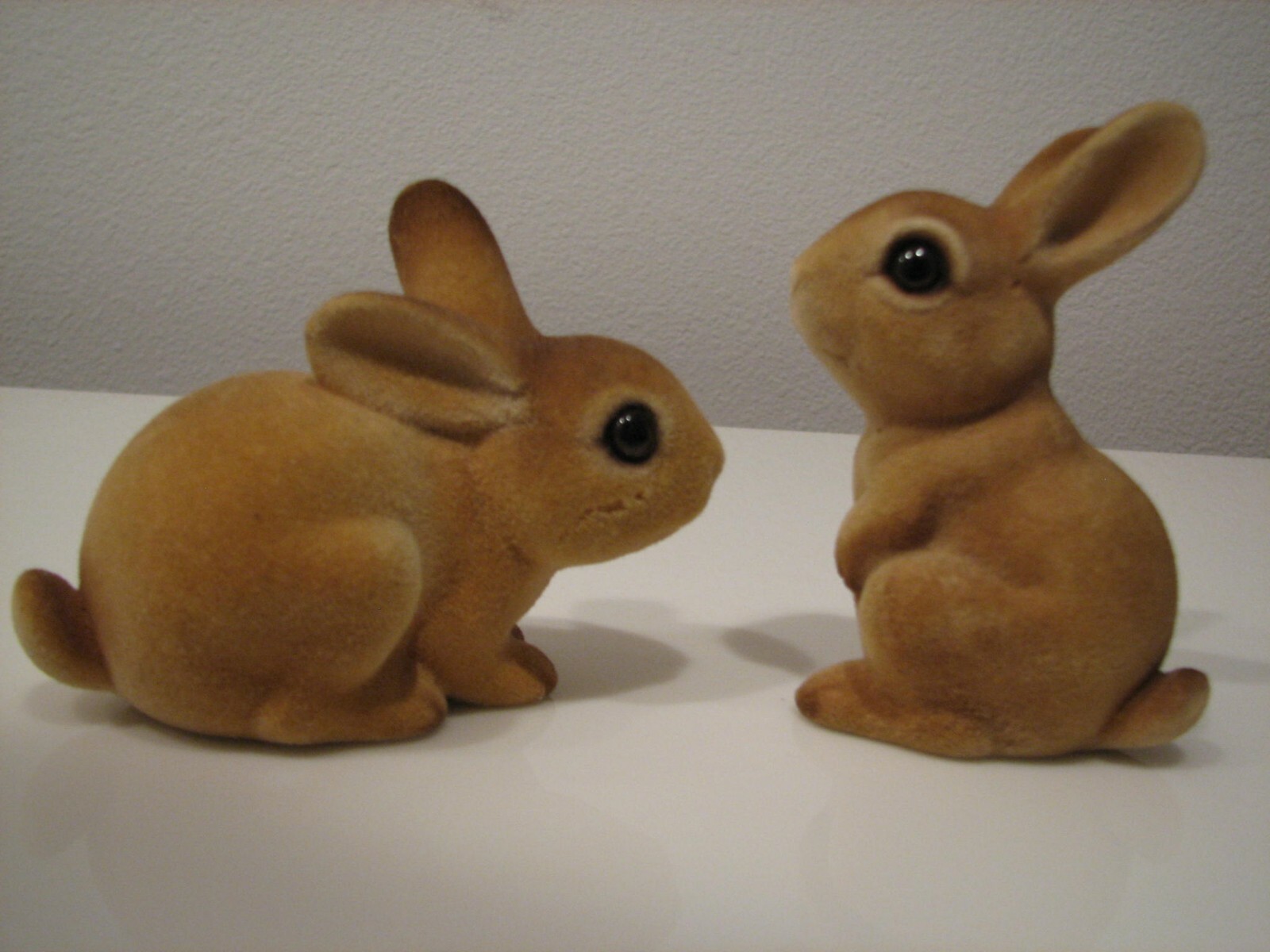 2 Vintage Bunny Rabbits Flocked Easter Japan George Good / Josef Original