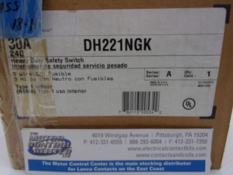 Dh221ngk-cutler Hammer-heavy Duty Safety Switch 2p,fusible,30a,240v,nema 1