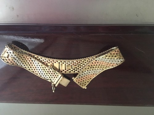 Lady's Tri-Gold woven wide designer bracelet, 8