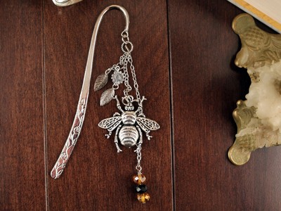 Floral Bookmark Tibetan Silver Large Bee Pendant, Sunflower, Leaves & Swarovski