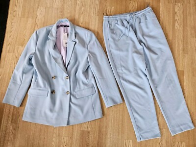 New FRENCH CONNECTION Emiko Whisper Ruth Blazer Jacket Trousers Suit Set M BLUE
