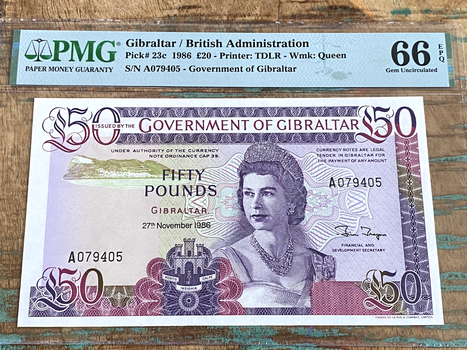 Gibraltar 20 Pounds 1986 23c PMG 66EPQ