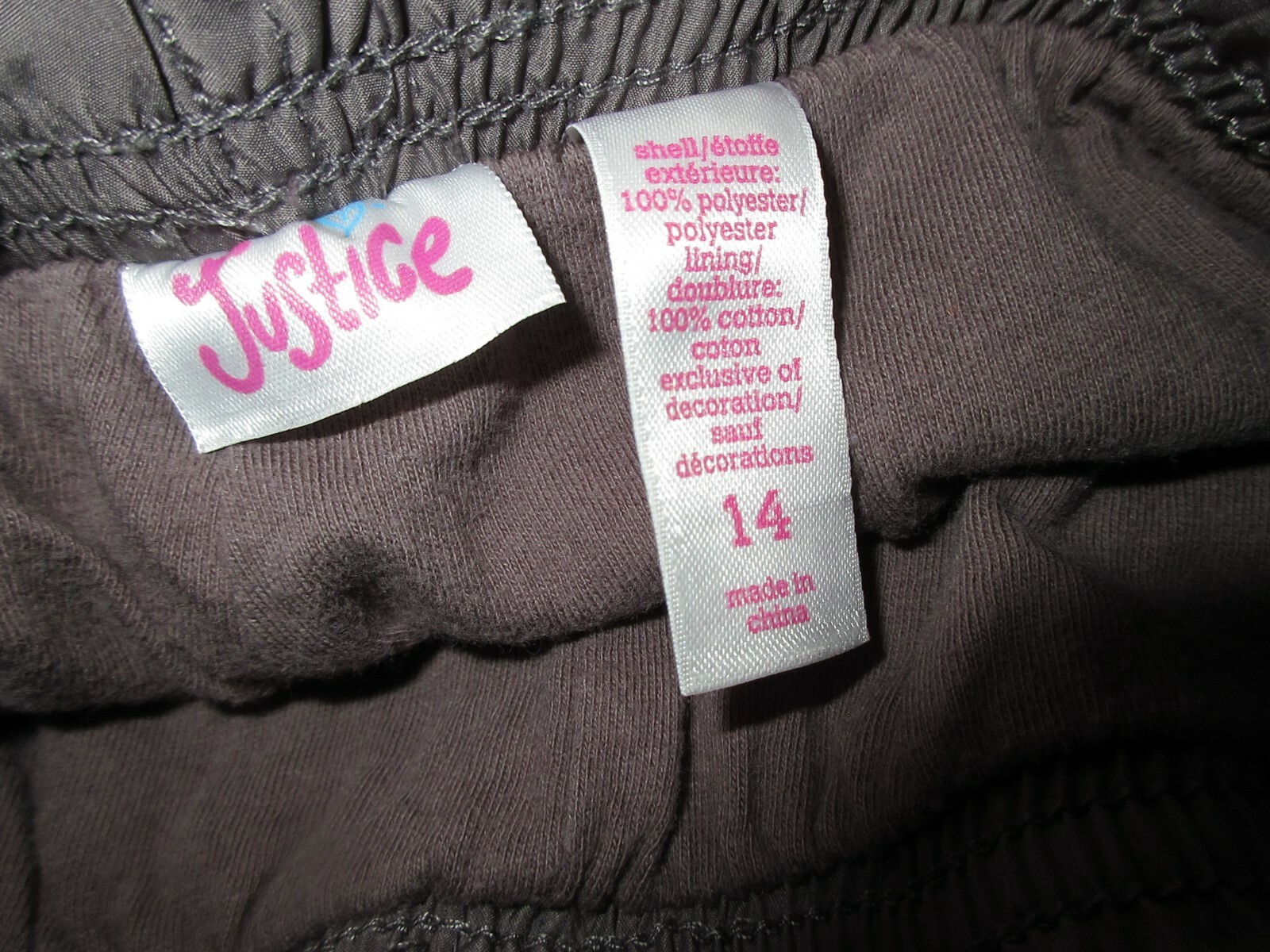 JUSTICE Girls Gray Purple Pants Size 14