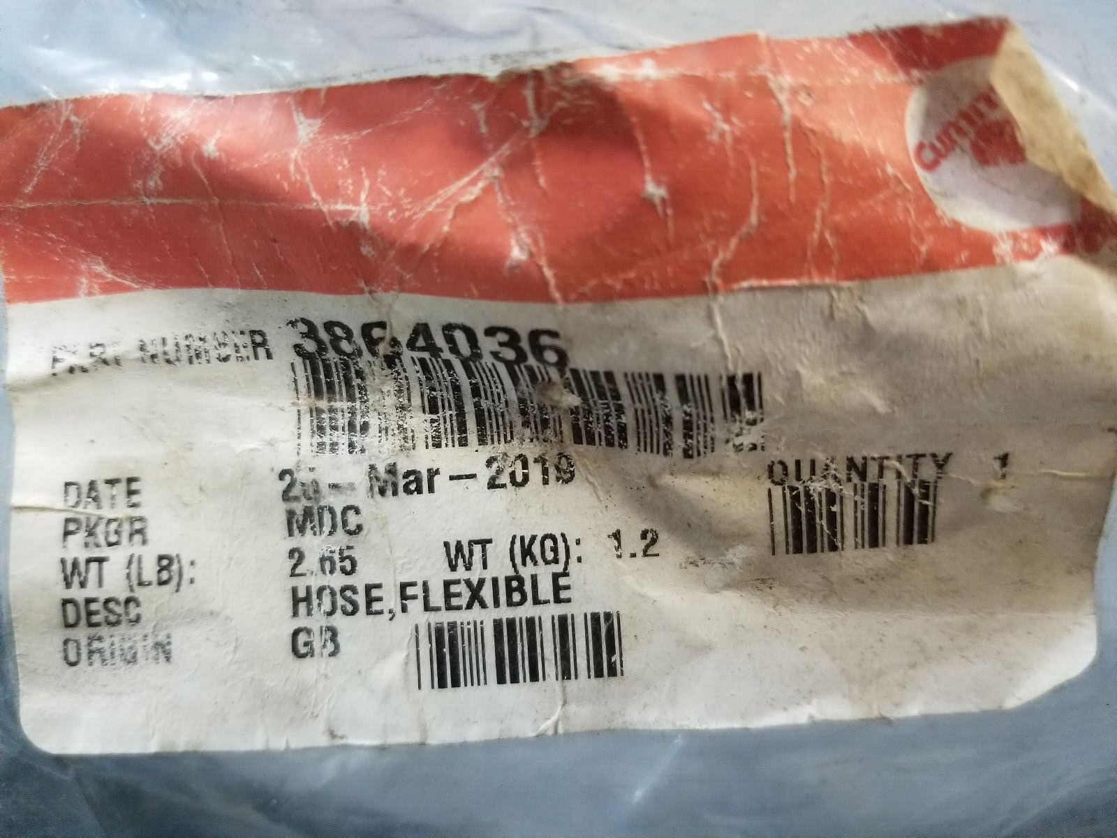 3864036 CUMMINS FLEXIBLE HOSE QSB 6.7 - Picture 1 of 6