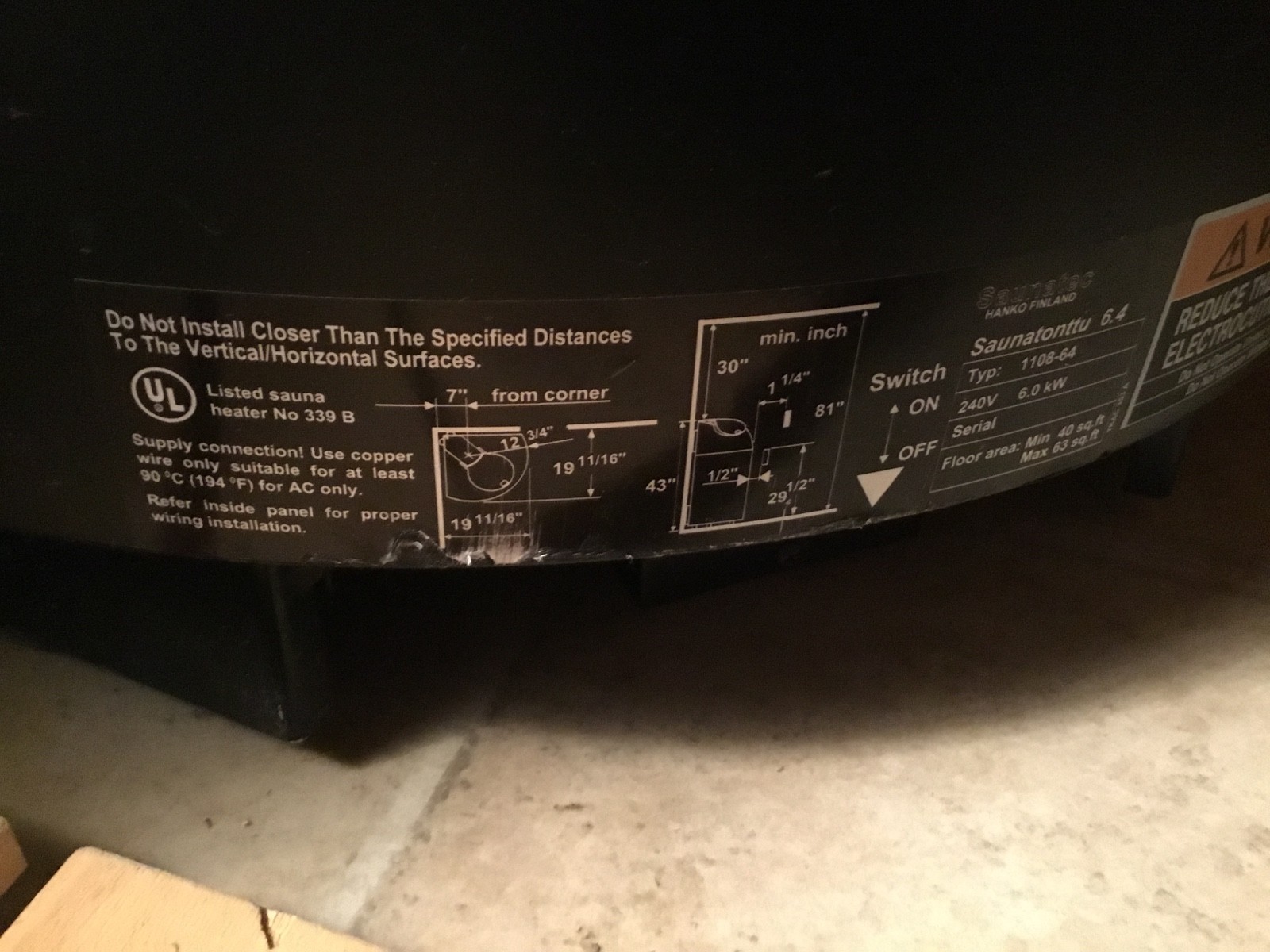 7x5 FT Finnleo sauna 220 VOLTS