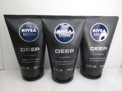 NIVEA MEN DEEP CLEANSING BEARD & FACE WASH 3.3 OZ SET OF 3