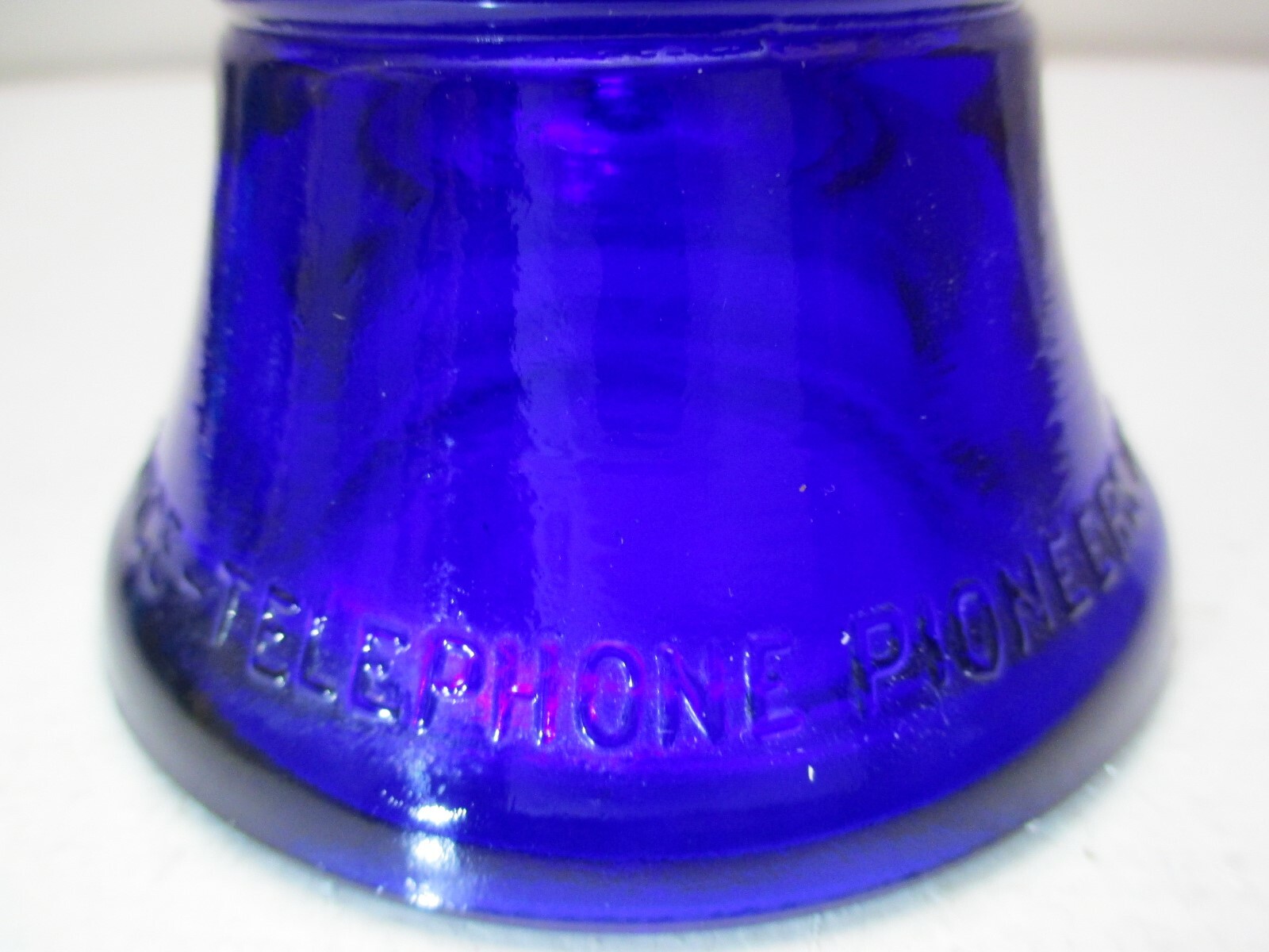 Vintage Telephone Pioneers of America Glass Bell Paperweight Cobalt Royal Blue