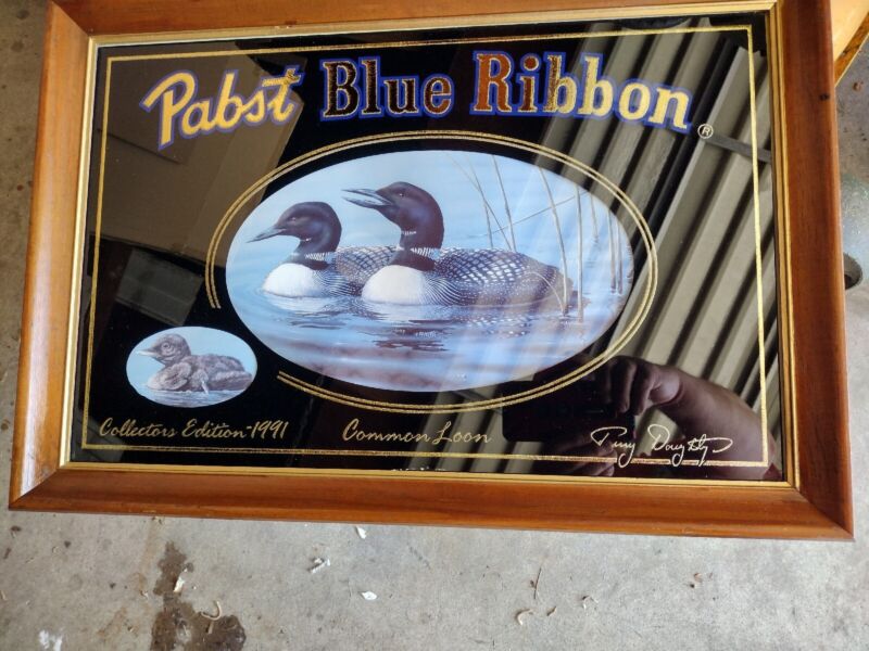 VTG PABST BLUE RIBBON BEER SIGN MIRROR ADVERTISING WILDLIFE SIGN MAN CAVE BAR