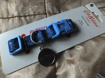 Cath Kidston dog collar blue with engravable tag Small 26 32cm