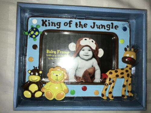 BABY ESSENTIALS Picture 4x6 Photo Frame KING OF THE JUNGLE Lion Animal BLUE BOY