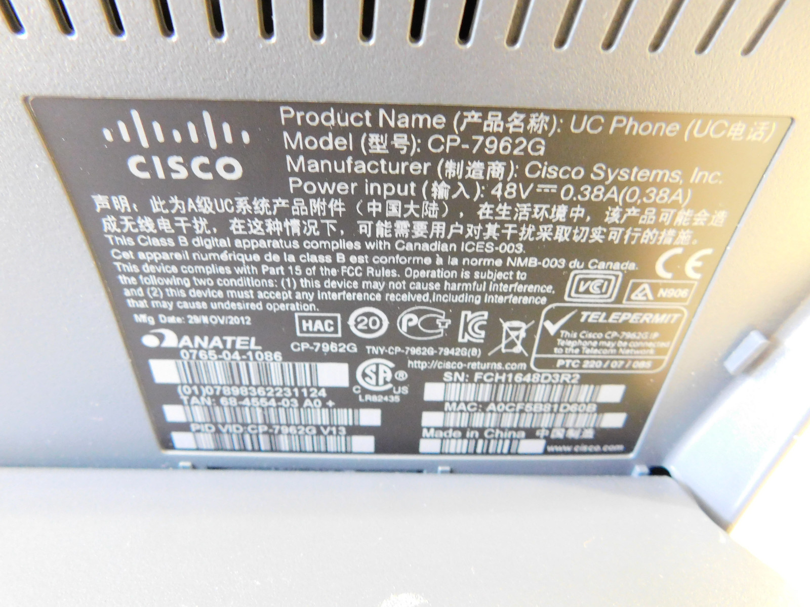 Cisco 7962 IP Phone w/Handset!