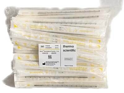 (200) THERMO NALGENE Nunc 1mL Graduated Serological Pipets Sterile 170353NPK