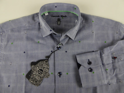 Visconti Black LS 100% Cotton Shirt $99 NWT Limited Ed. Herringbone Stripe Skull