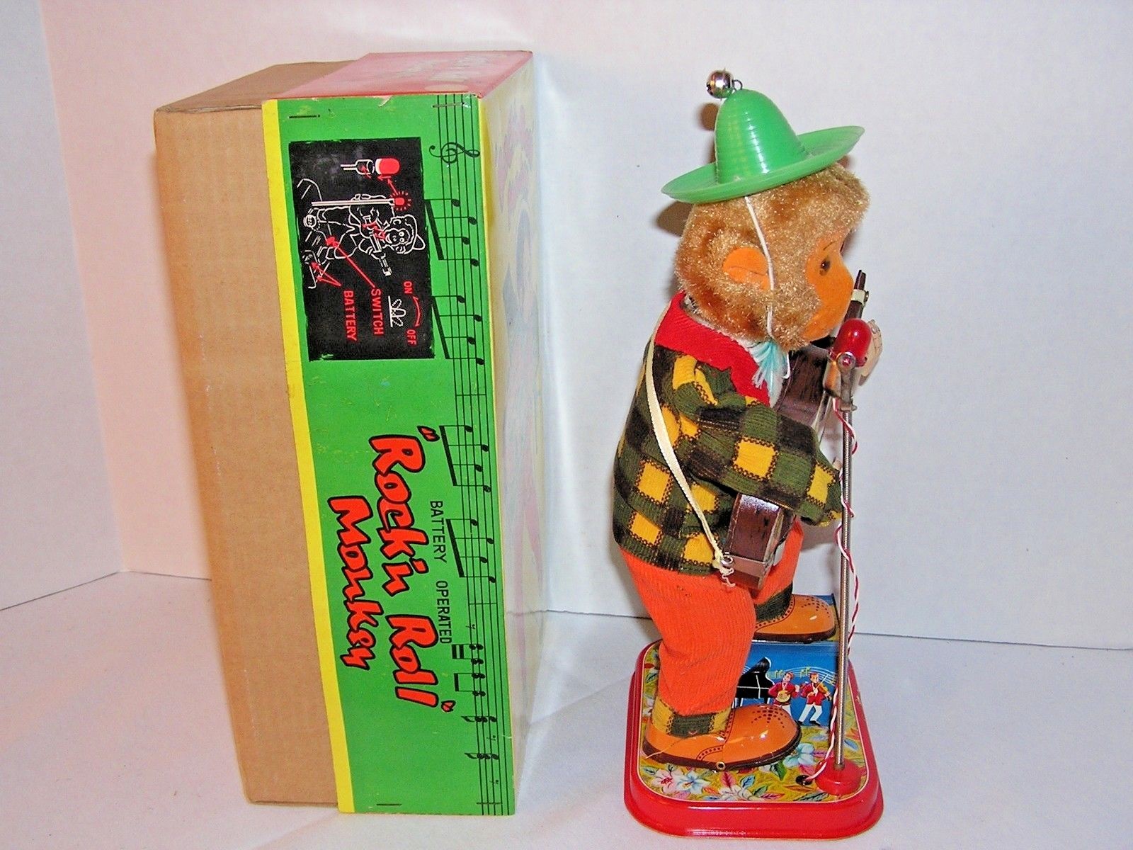 Vintage ALPS Pristine 1950's Battery Op ROCK 'N ROLL MONKEY Tin Litho Toy NMOB