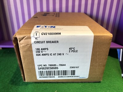 NEW  Eaton CV2100XMM Breaker, Molded Case, CV Series, 2P, 100A, 240VAC, 65kAIC