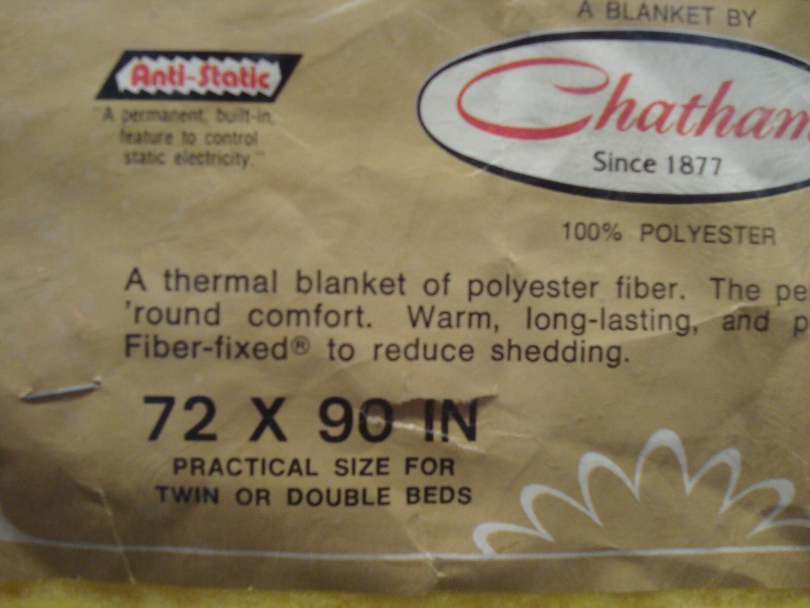 Vintage NOS Chatham SUN LEMON YELLOW 72x90 Anti Static Blanket w Acetate Binding