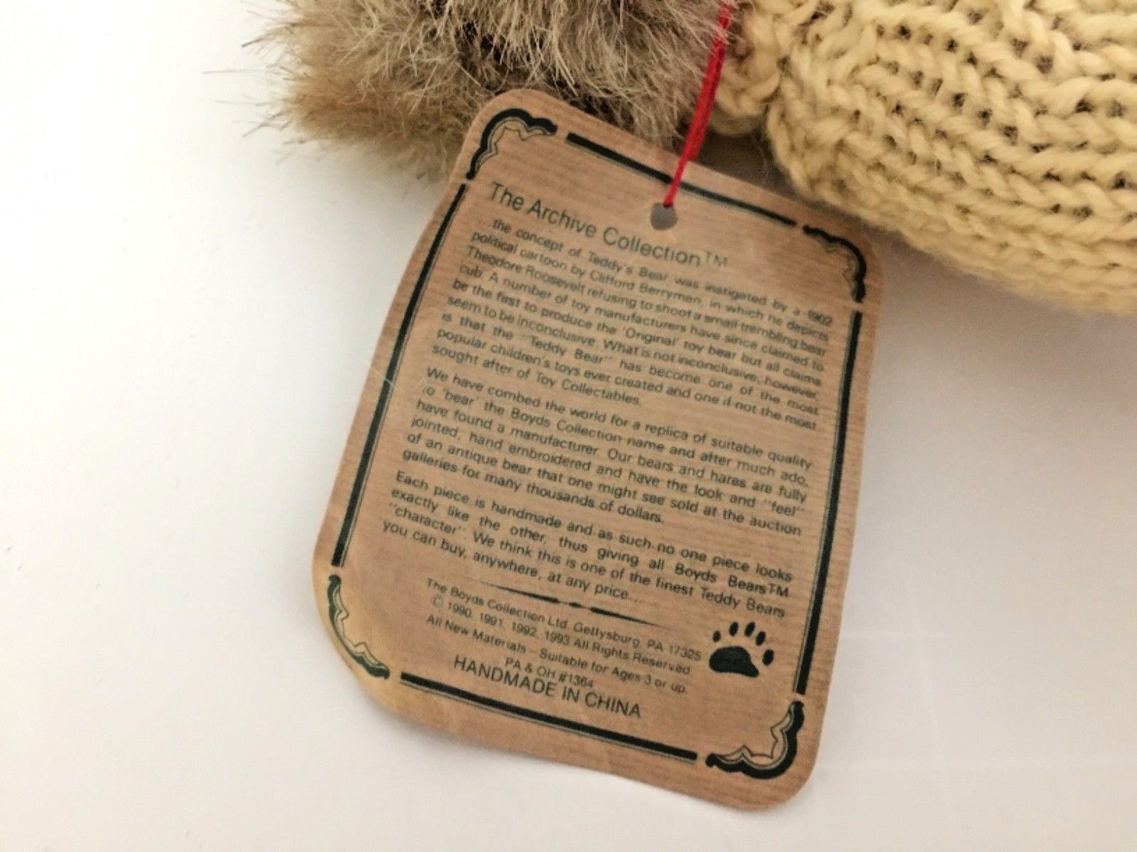 Boyds Bears & Friends Plush Bear Wearing Heart Sweater has movable joints