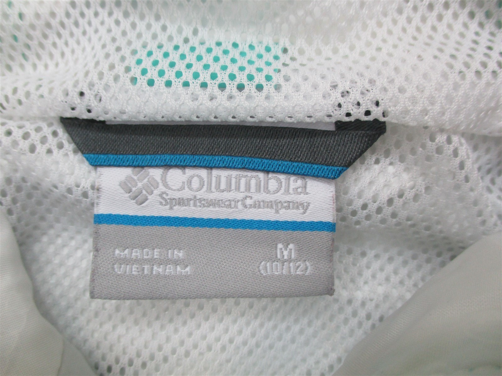 COLUMBIA #K2002 Girls Size M Omni-Tech Lightweight Hooded Aqua Green Rain Jacket